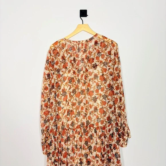 Free People See It Through Maxi Dress Cream Red Floral Boho Size Large - Picture 9 of 11